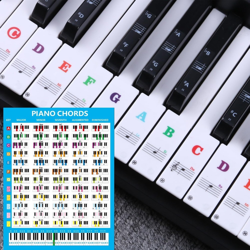 Removable Piano Keyboard Stickers with stickers and chord Chart