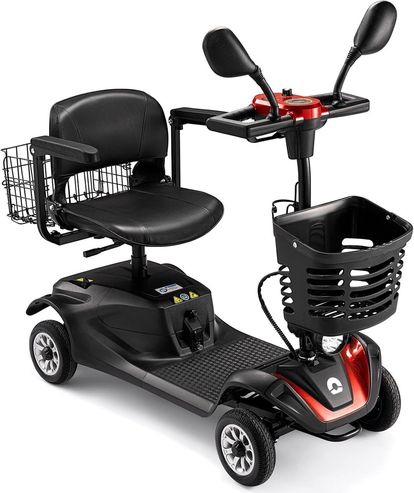 4 Wheels Mobility Scooter Long Range All Terrain LED Headlights With Two Basket