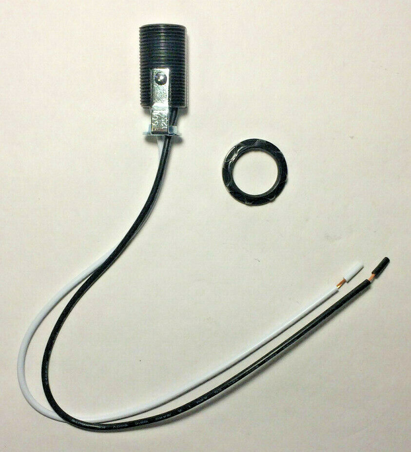 Phenolic E12 Candelabra Lamp Socket w/ External Threads, Ring, Hickey, 12" Leads