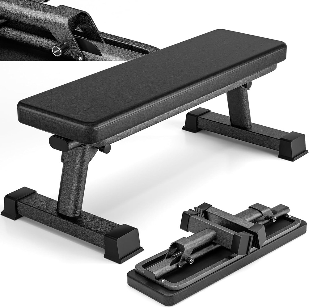 Foldable Flat Weight Bench for Home & Gym - 1000Lb Capacity, Multi-Purpose Use