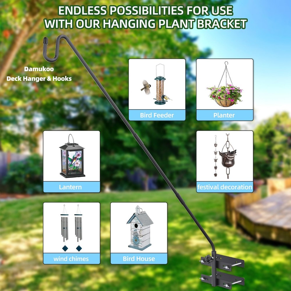 Deck Hook-Bird Feeder Pole for Deck Railing, 29-43-Inch Adjustable Bird Feeder.