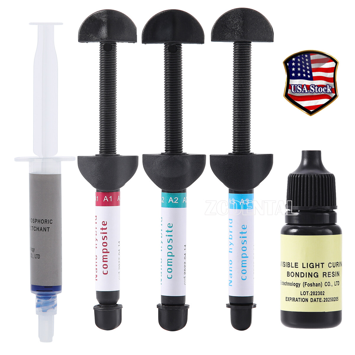 Dental Light Cure Bonding Adhesive/37% Acid Etching Gel/Composite Resin A1-A3