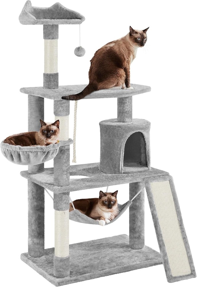 63.5in Multi-Level Cat Tree Tower Condo with Scratching Posts Platform & Hammock