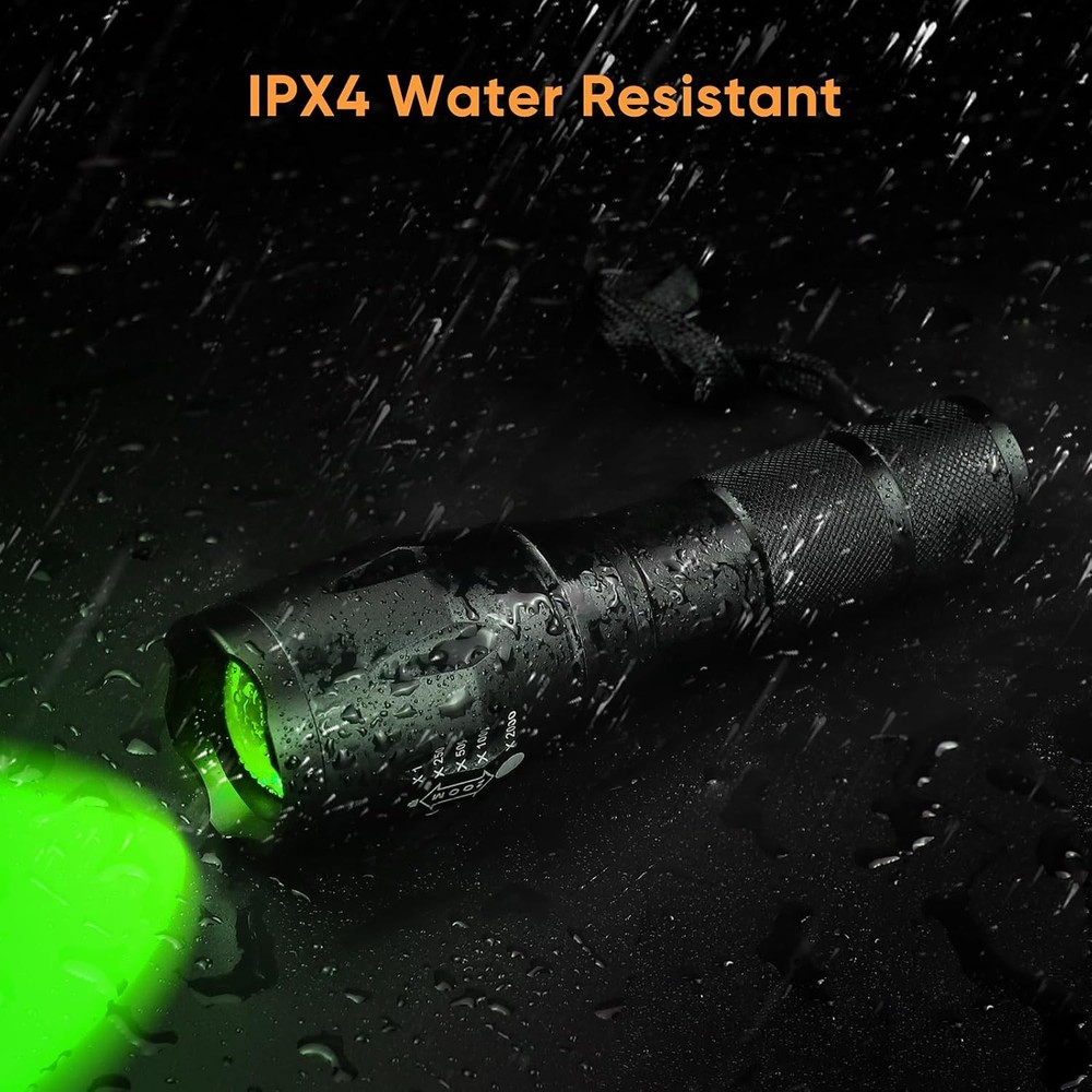 Green Light LED Flashlight Zoomable Waterproof Tactical Hunting Flashlight Set