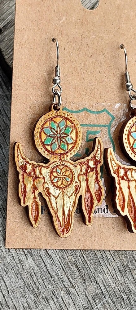 Rustic bull skull dreamcatcher earrings