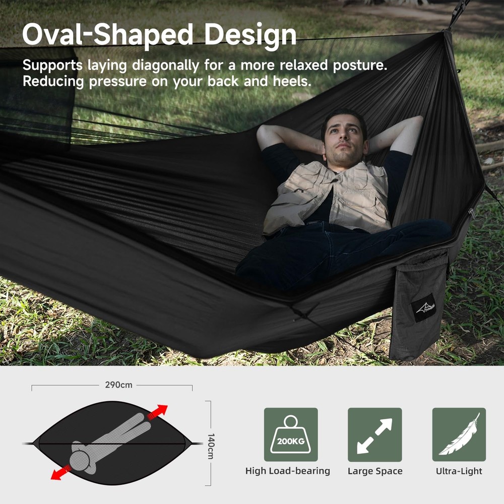 Camping Hammock with Net and Rain Fly, Lightweight Hanging Hammocks Tree...