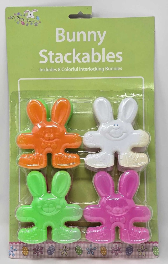BUNNY STACKABLES Easter Toy, Interlocking Pieces, 2 Packs 8 Bunnies Each NEW