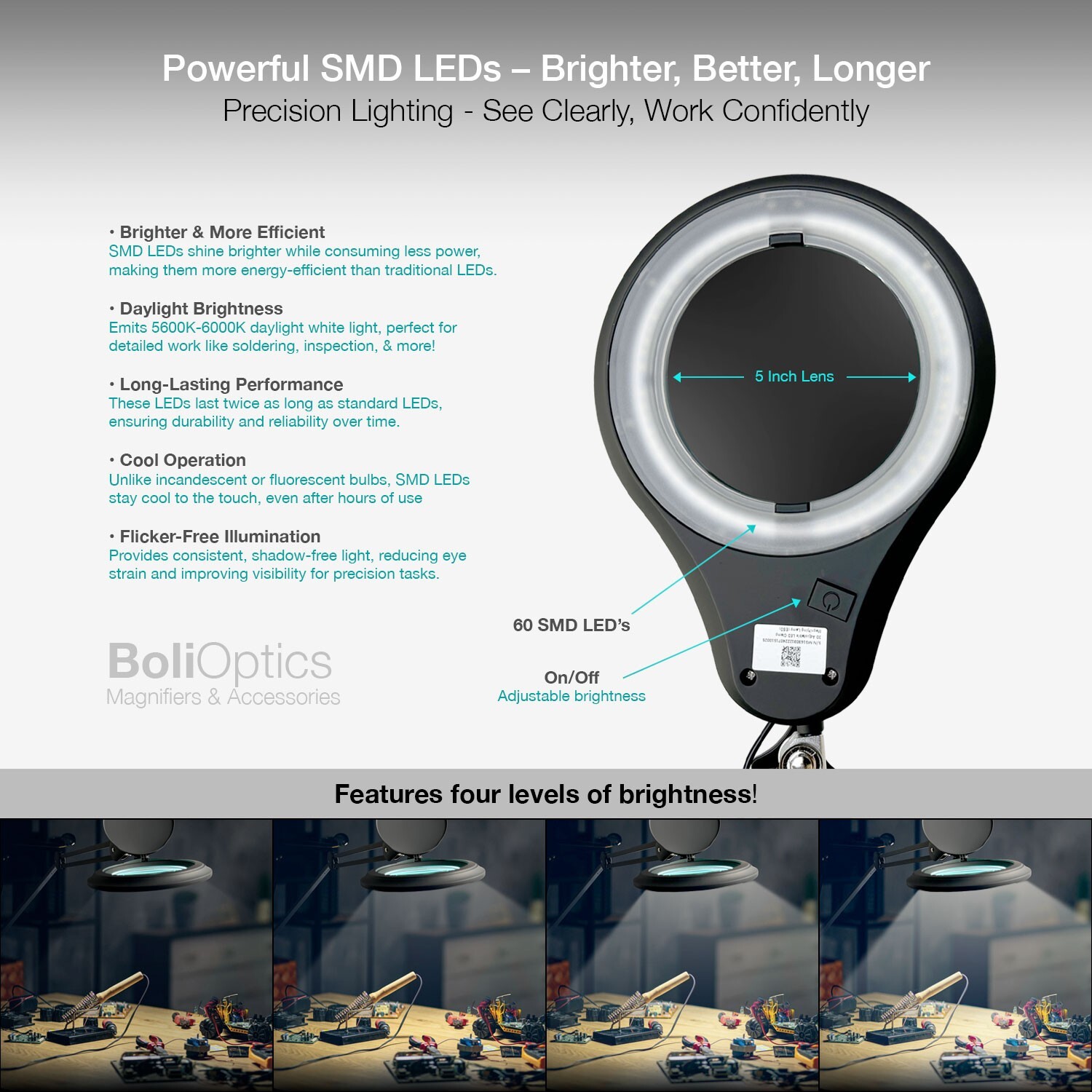 ESD LED Magnifying Lamp w/ Clamp for PCB Soldering, Electronics Repair