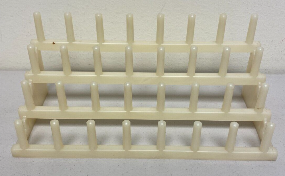 Vintage COLLINS SPOOL RACK HOLDS 32 SPOOLS OF THREAD/ WITH THREAD SPOOLS