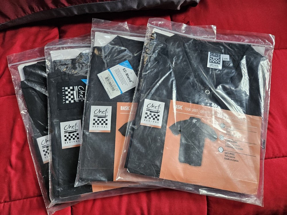 Chef Revival Kitchen Basic Cook Shirt, Black, 2XL New