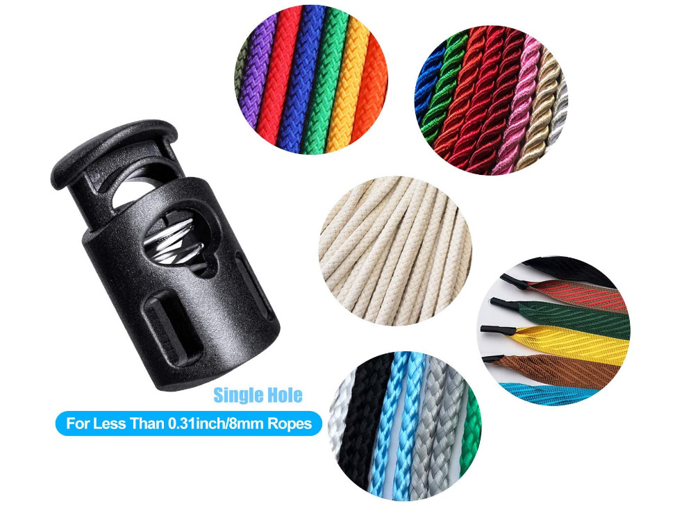 10 Pack Plastic Cord Locks Stopper Single Hole Spring Toggle Upgraded Black New