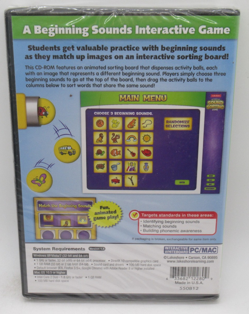 SOUND SORTING: BEGINNING SOUNDS INTERACTIVE WHITEBOARD PC CD-ROM GAME, PRE K-2