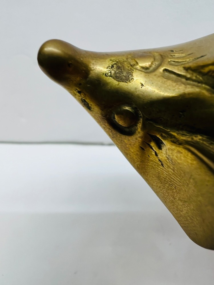 vintage solid brass mouse long tail paper/ ring holder paperweight