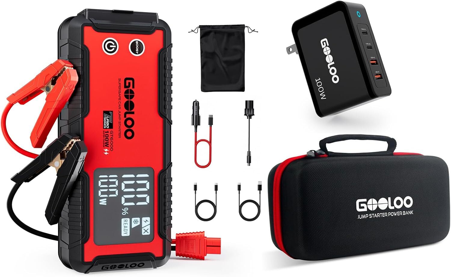 GOOLOO 6000A Jump Starter GT6000 Car Starter 100W Bi-Directional Fast Charge 12V