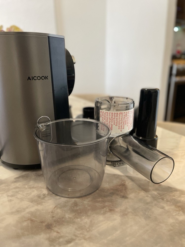 Aicook Electric Masticating Juicer Black Silver Reverse Function Brushed 6 Parts