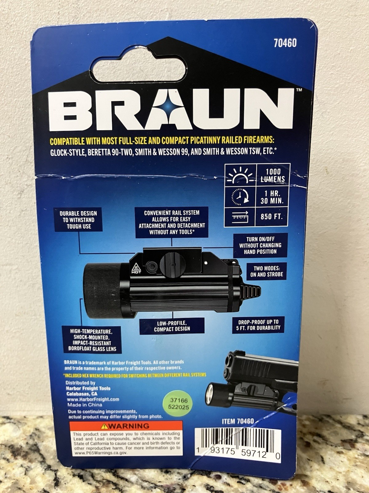 NEW BRAUN (70460) Tactical Rail Mount LED Light 1000-Lumens