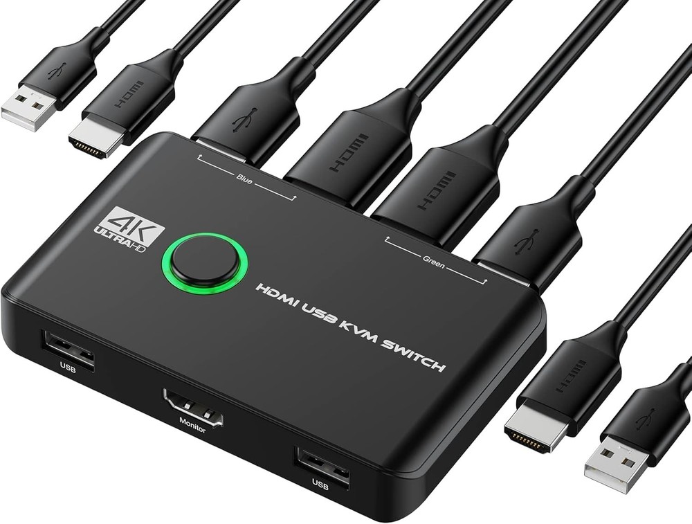 4K KVM Switch HDMI 2 Port Box for Two Computers Share Keyboard Mouse