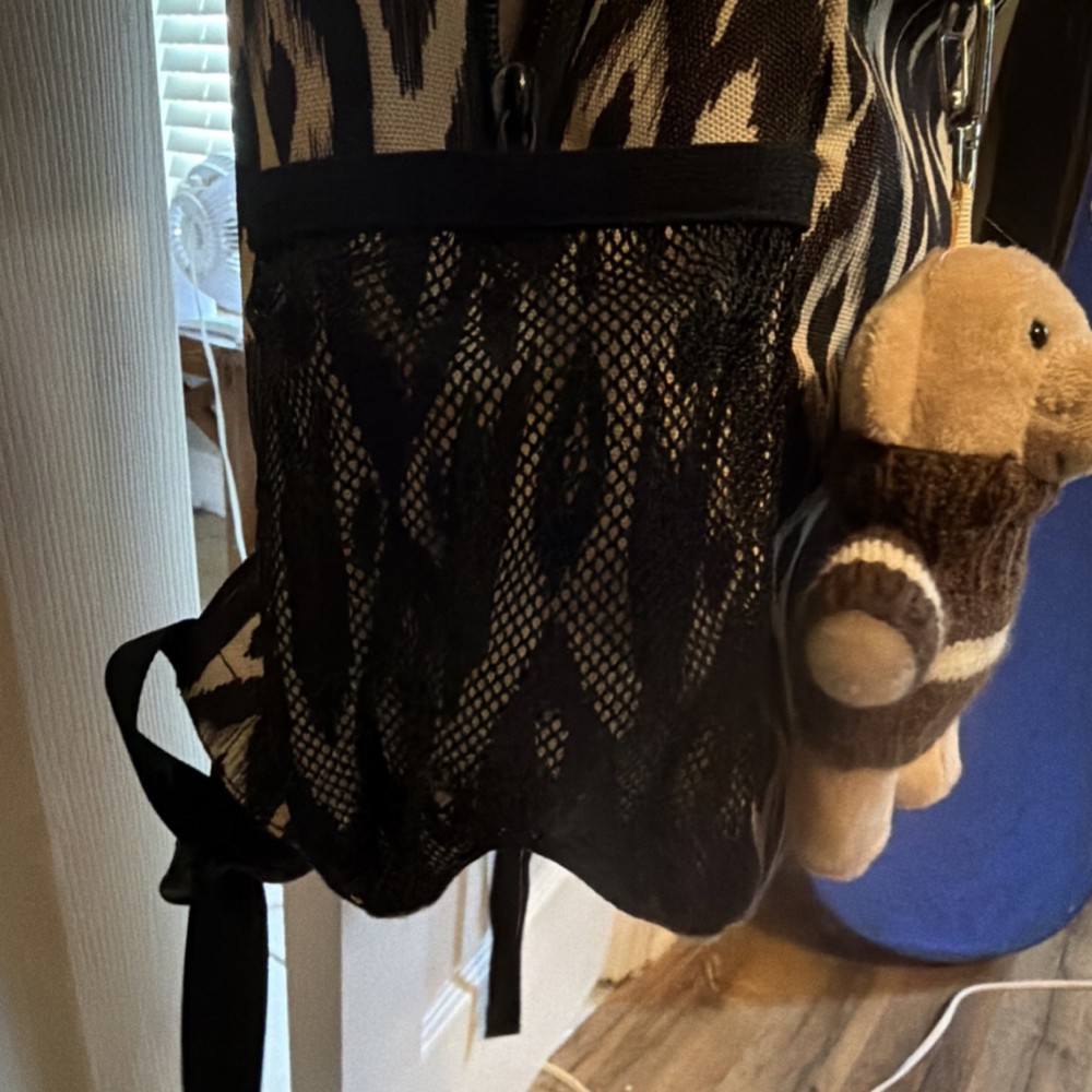 KAVU Black White lkat pattern Backpack Adjustable Straps