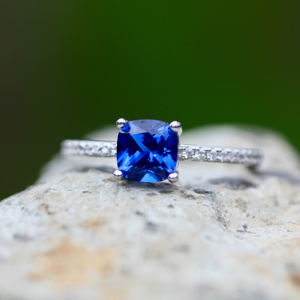 Lab Made Sapphire Ring Solid Sterling Silver 925 , September birthstone