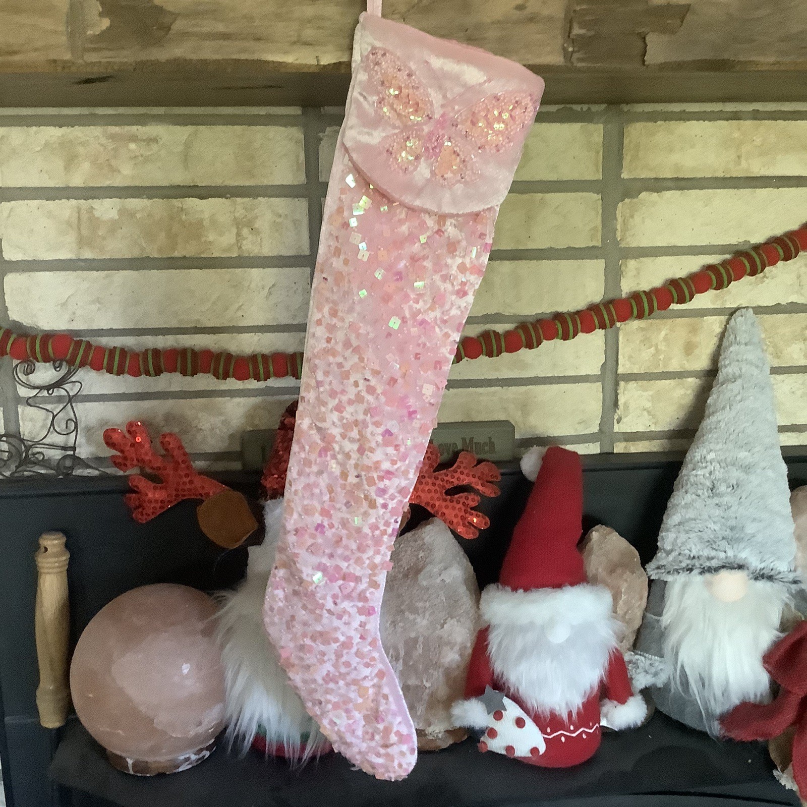 1 Vintage Target Pink OR Green Butterfly Christmas stocking Sequin Sequins