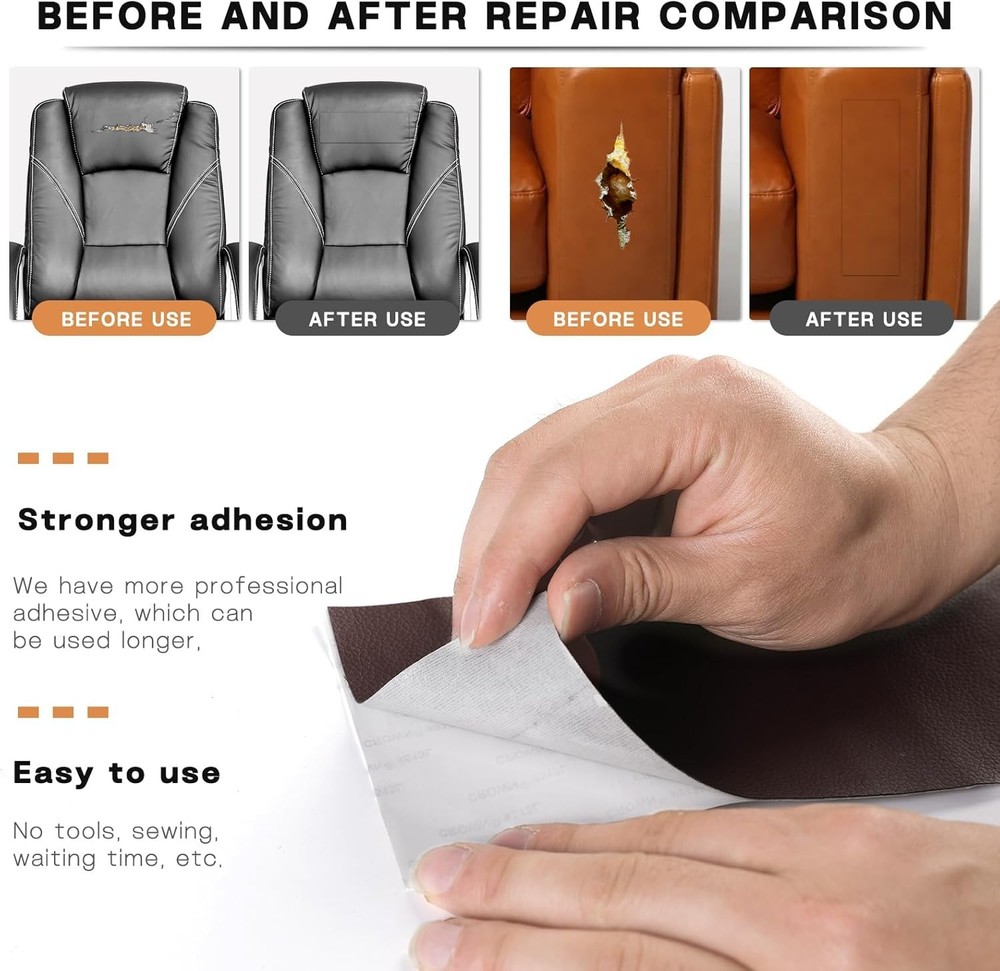 Self-Adhesive Leather Repair Patch Kit - Waterproof, Easy Fix for Sofas, Car ...