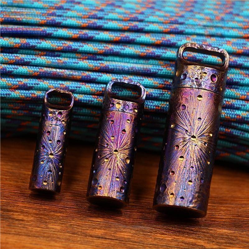 Handmade Titanium Waterproof Pill Organizer Holder Case Container EDC Keychain