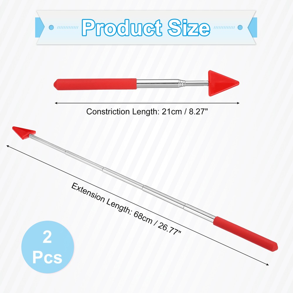 Telescopic Teachers Pointer, 2 Pcs Arrow Teacher Pointer Stick 27 Inch, Red