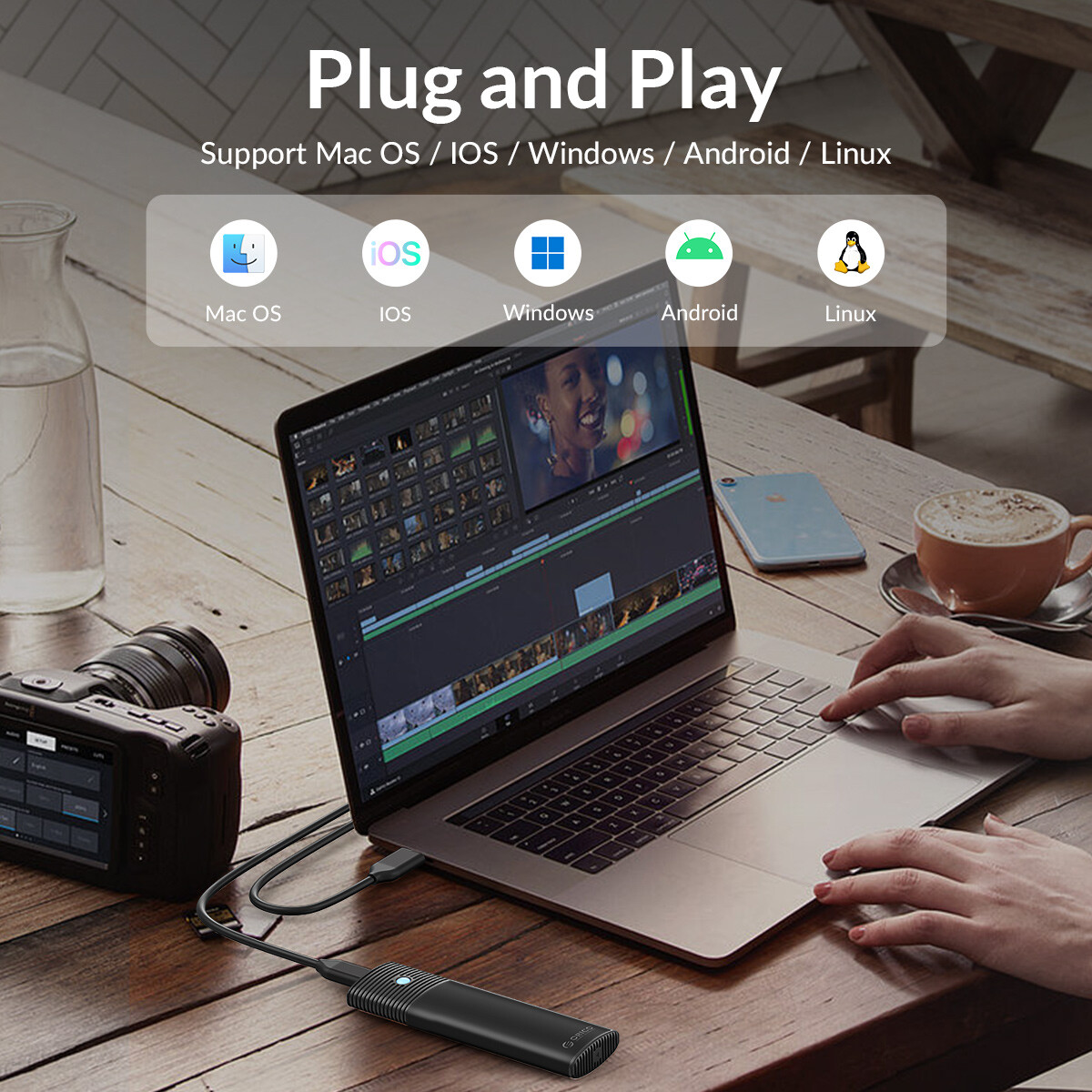 ORICO M.2 NVMe/SATA SSD Enclosure USB 3.2 Gen 2 10Gbps Adapter NVMe 2 in 1 Cable