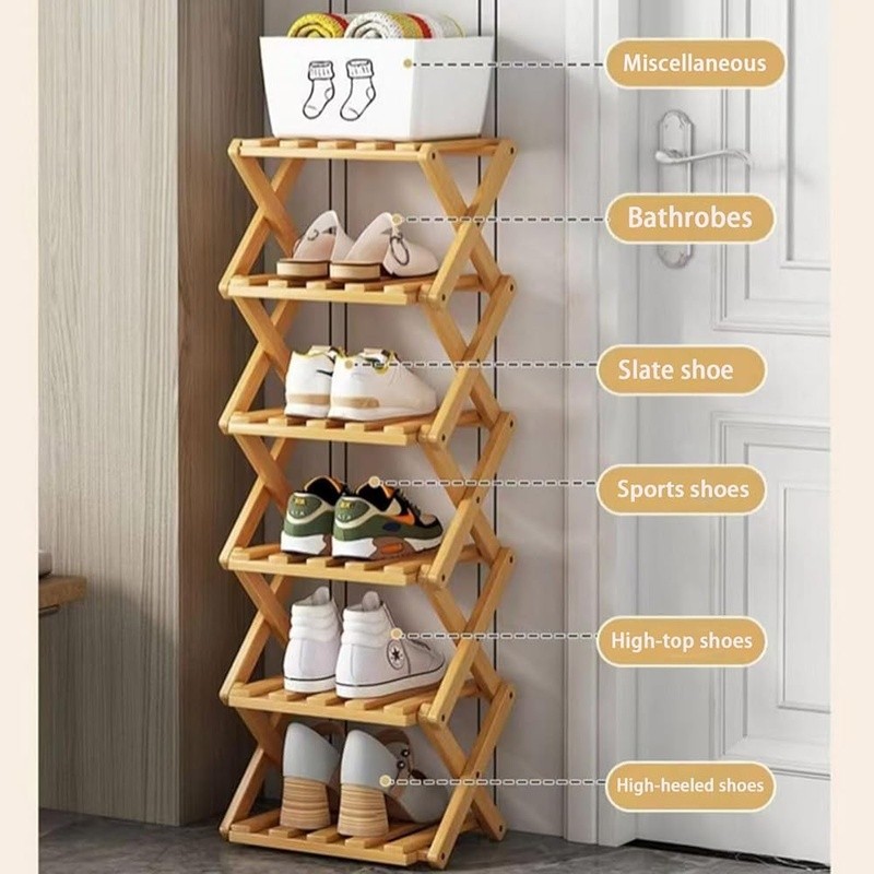 Foldable Bamboo Shoe Rack Space Saving Multi Purpose Storage Stand Durable Rack