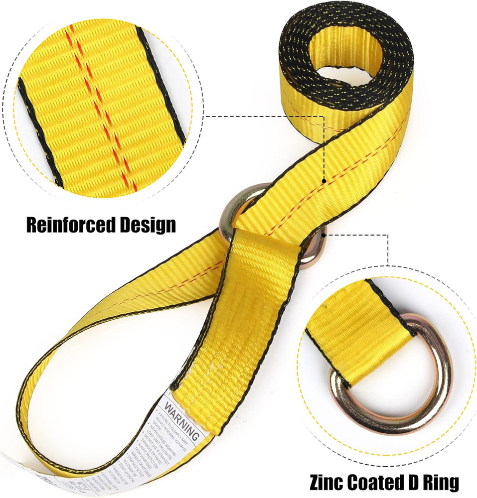2" x 8' Lasso Strap with D Ring - 8-Pack Auto Tie Down for Trailers