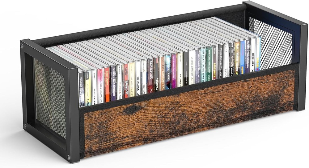 2-Tier CD Holder W/ Fabric Wood Grain Texture Stackable CD Storage Case & Box