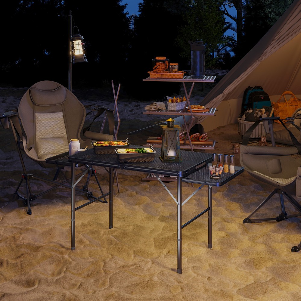 Folding Grill Table, 4.5ft Portable Camping Table w/ Wing Panels