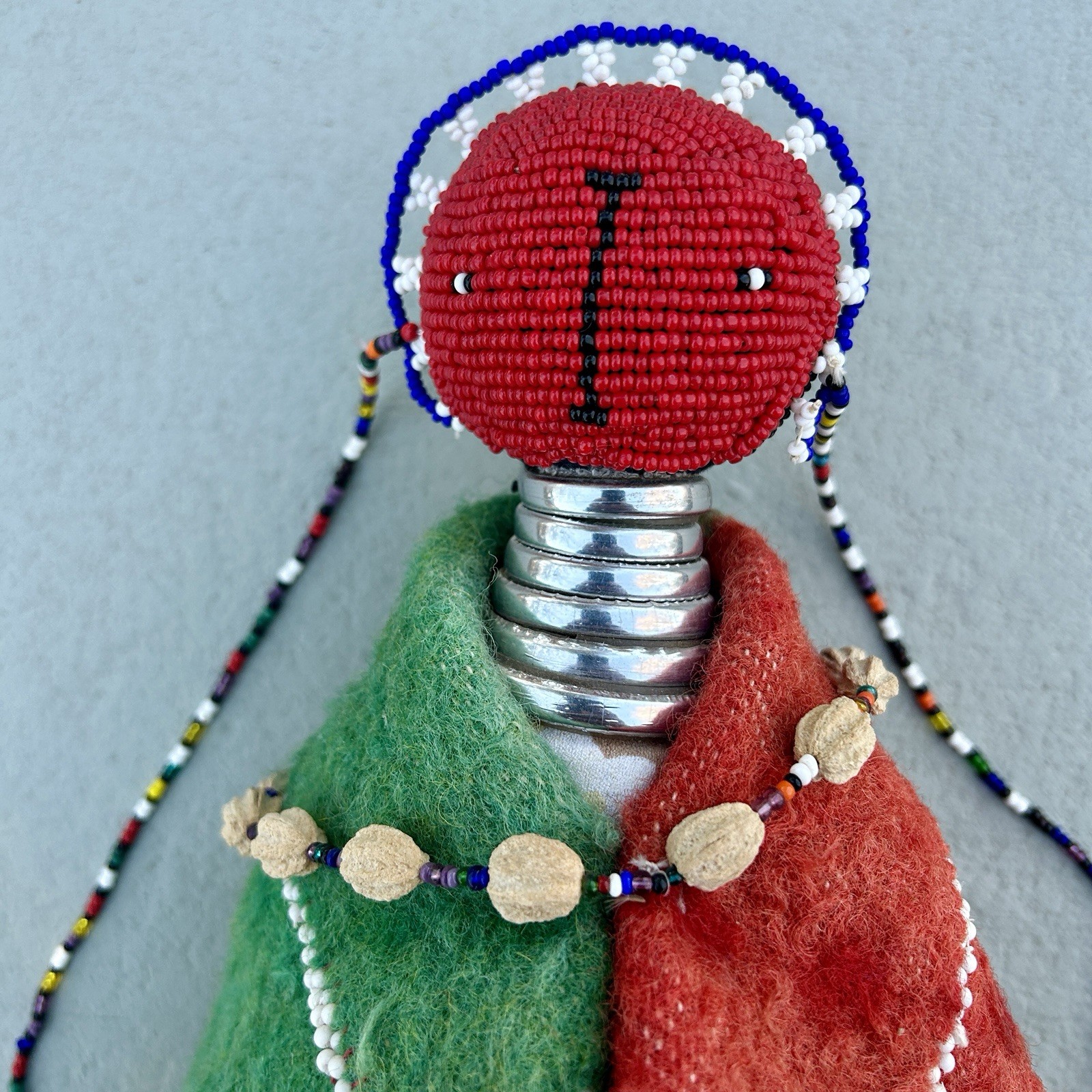 Ndebele Beaded Fertility Doll with Neck Rings South Africa 1990s Vintage 15¼″