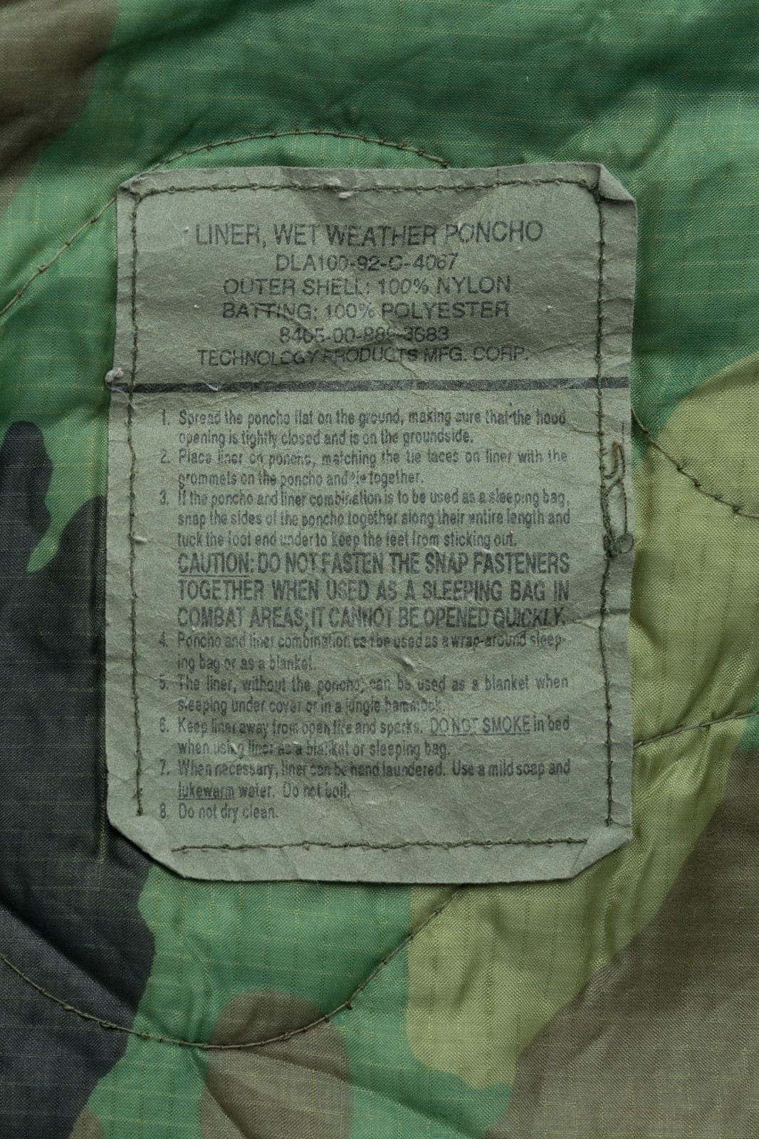 USGI Military Woodland Camo Wet Weather Poncho Liner Woobie Blanket GOOD