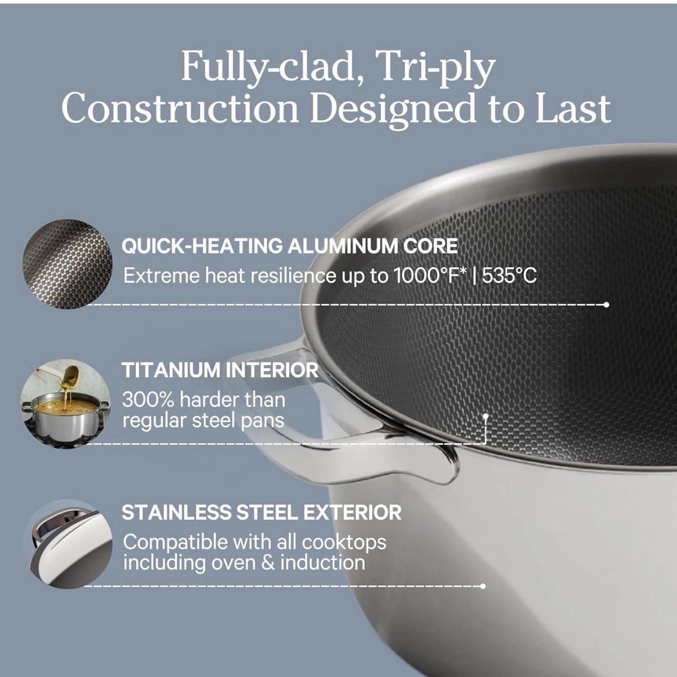 Our Place Perfect Pot Pro 6.75Qt Titanium Stock Pot Tri-Ply Induction Oven Safe