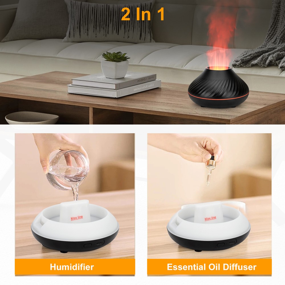 Cute Aroma Volcano Fire Flame Diffuser Humidifier Aromatherapy Essential Oil New