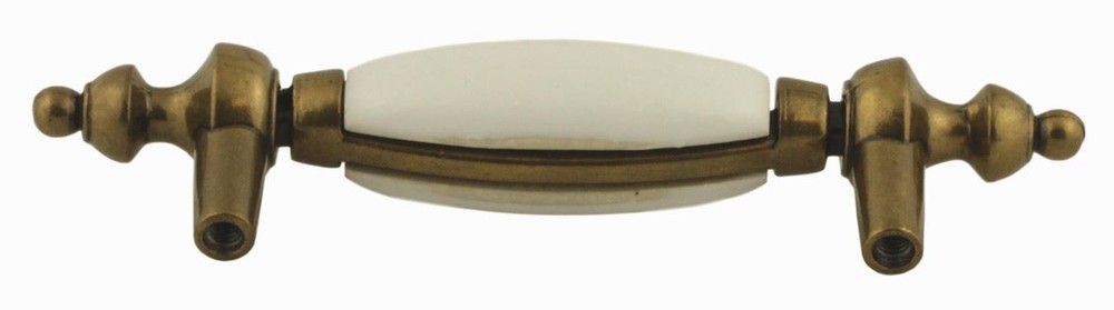 3" White Ceramic Insert Pull Antique Brass