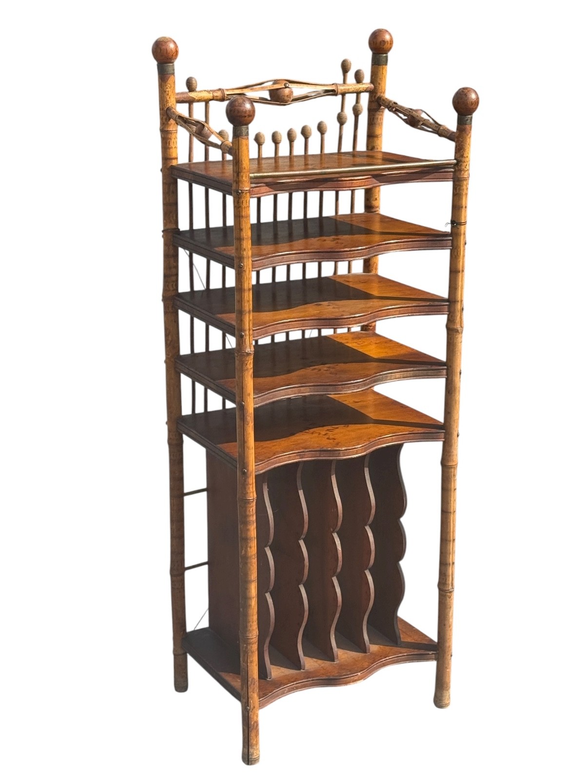 antique victorian stick and ball eastlake bamboo bookshelf magazine rack 1890