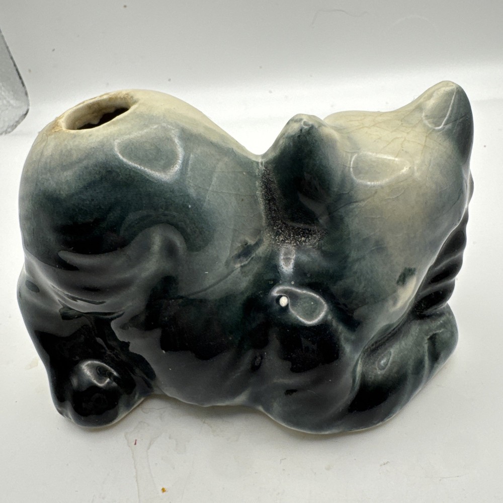 Vintage Ceramic Cat Air Wick Diffuser/Bud Vase, Solid Black Grey Great Condition
