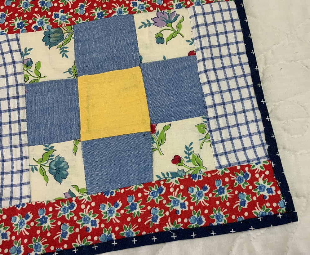 Vintage Patchwork Quilt Table Topper Or Mini Doll Crib Quilt, Nine Patch