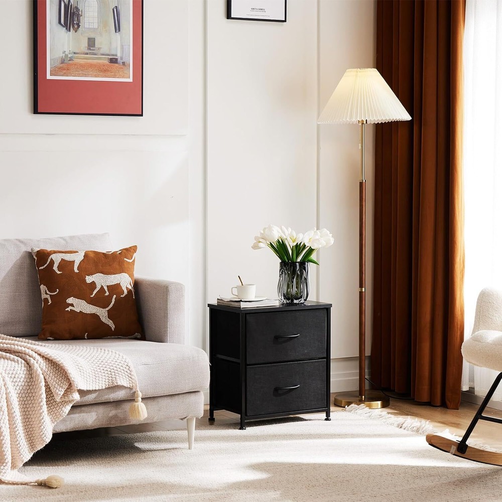 Nightstand with 2 Fabric Drawers End Table Side Table Bedside Table for Bedroom