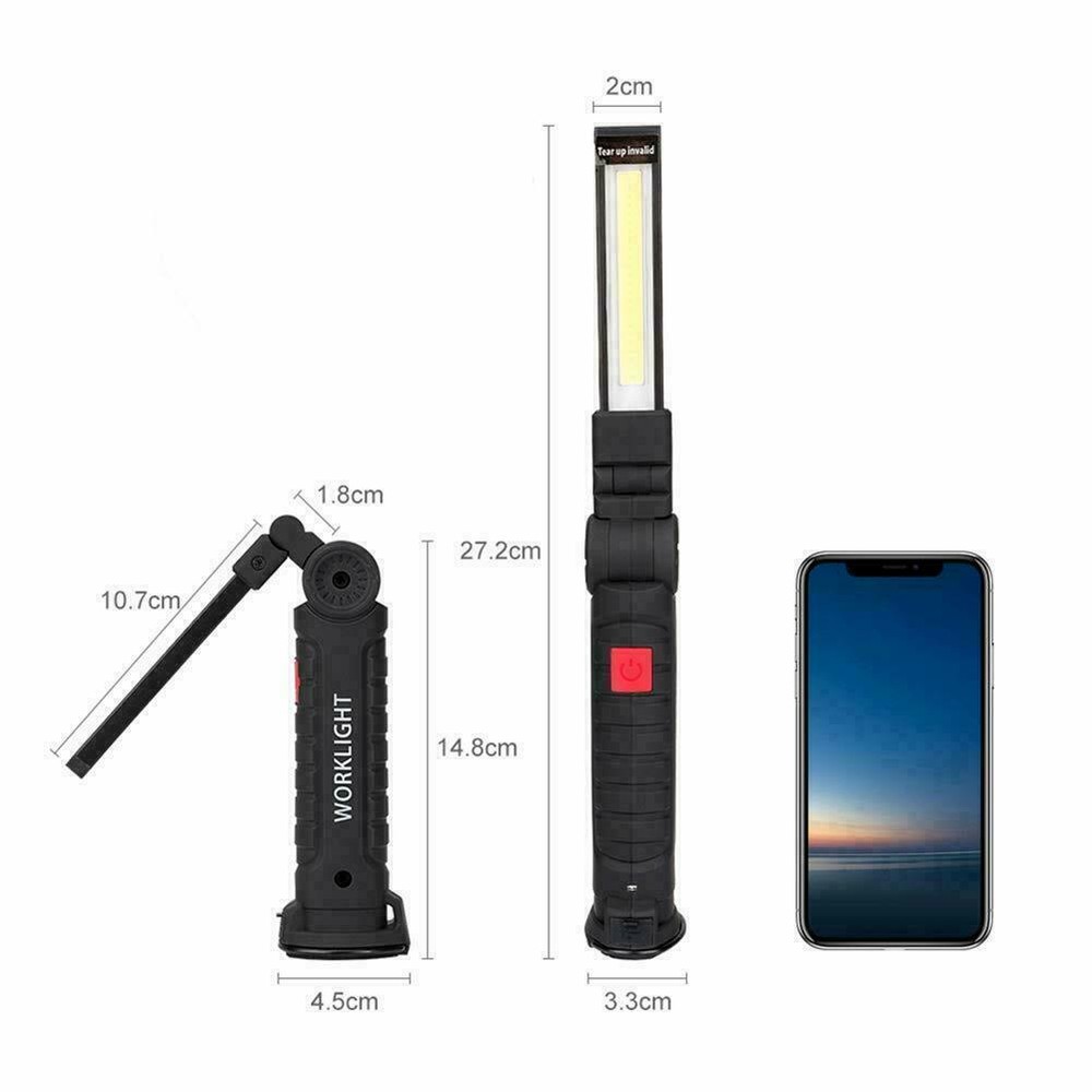 Magnetic Rechargeable COB LED RED Work Light Lamp Flashlight Folding Torch