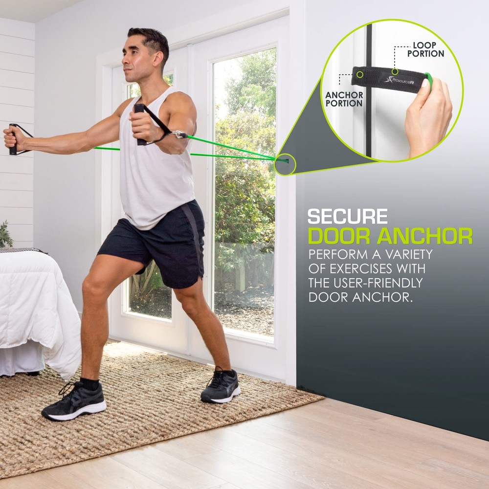 Single Stackable Resistance Bands with Door Anchor and Exercise Guide, 5-8 LB...