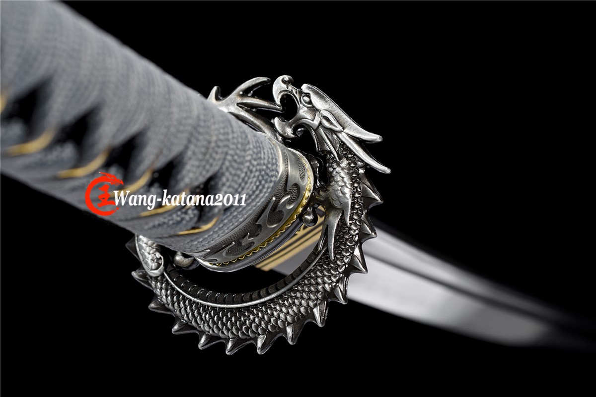 Full Tang Gray Dragon Japanese Samurai Katana Sharp Sword T10Steel Clay Tempered