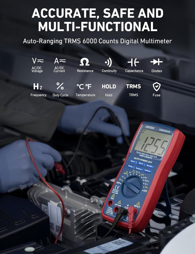 AstroAI Digital Multimeter and Analyzer TRMS 6000 Counts Volt Meter Blue