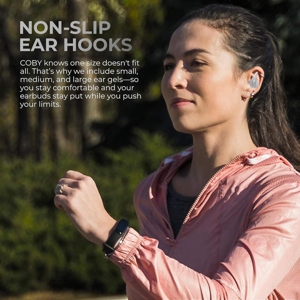 True Wireless Bluetooth Earbuds, Interchangeable Ear Hooks and Tips, Multi-Sized