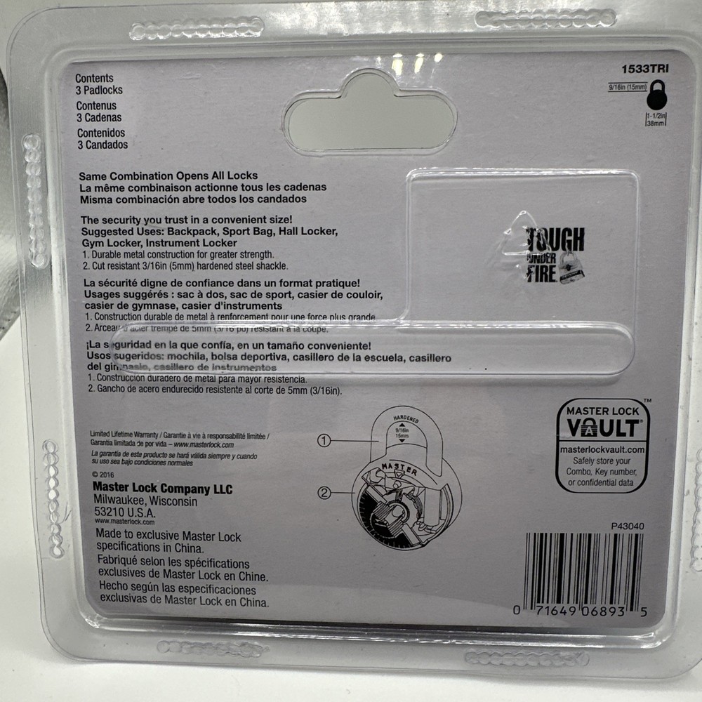 Master Lock Minis Combination Locker Padlocks 3 Pack Locks Combo New