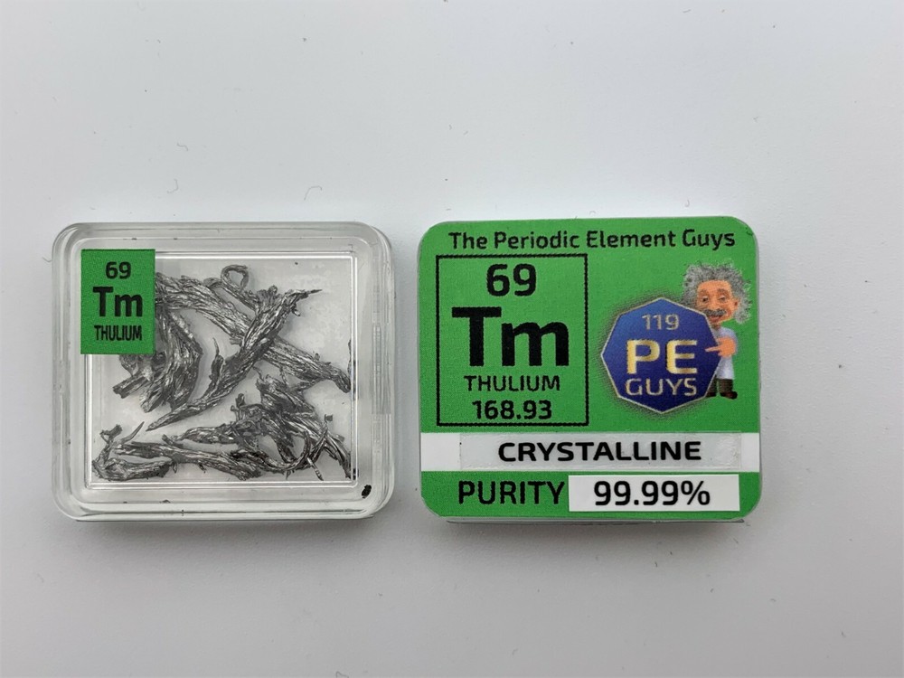 Rare Earth Thulium Dendritic Crystalline 99.99% Sample in Periodic Element Tile