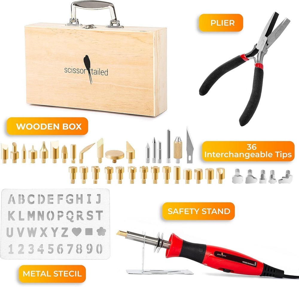 Creative Wood Burning Kit: 43PCS Tool Set with Guide Book & Interchangeable Tips