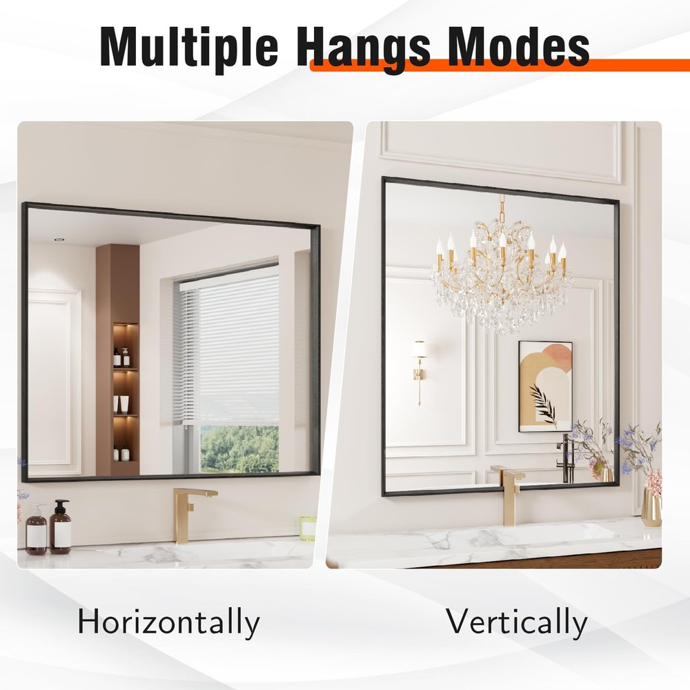 Bathroom Mirror, 24X36 Inch Matte Black Framed Mirror, Rectangular Wall Mirro...